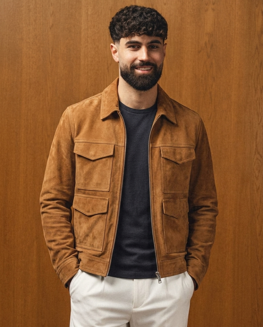 Men's Tan Suede Leather Jacket