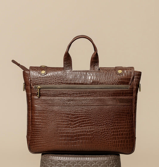 Brown Croc Leather Messenger Bag