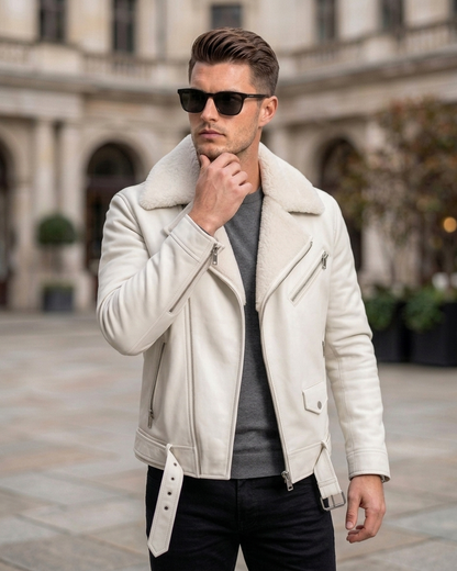 Men's Classic Black Shearling-Lined Aviator Leather Jacket