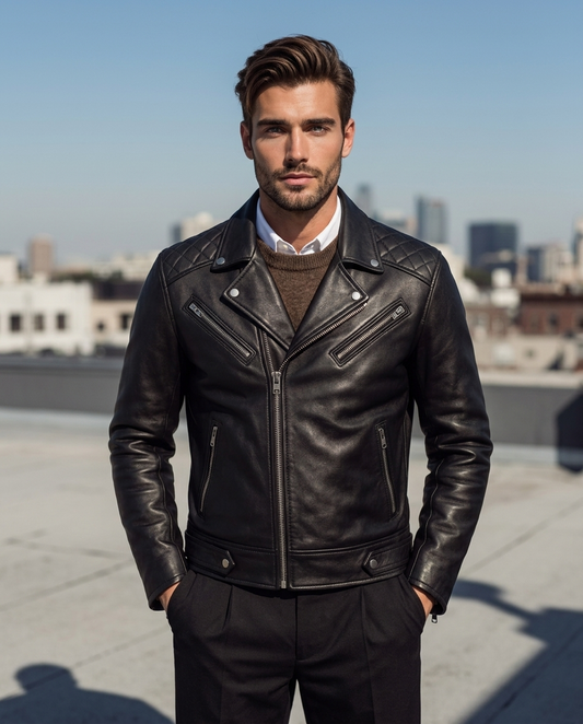 Men's Black Quilted Leather Biker Jacket