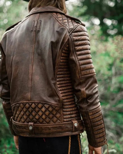 Men's Vintage Brown Distressed Leather Biker Jacket