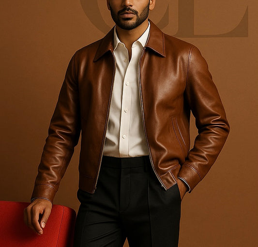 Classic Brown Leather Zip Jacket