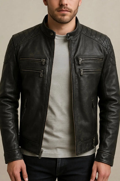 Men's Black Leather Biker Jacket Custom Leathers