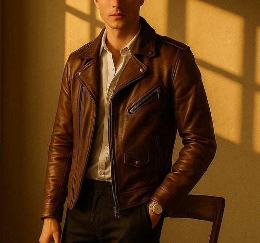 Classic Brown Leather Biker Jacket