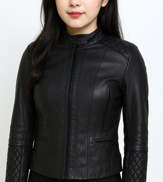 Black Quilted Faux Leather Jacket