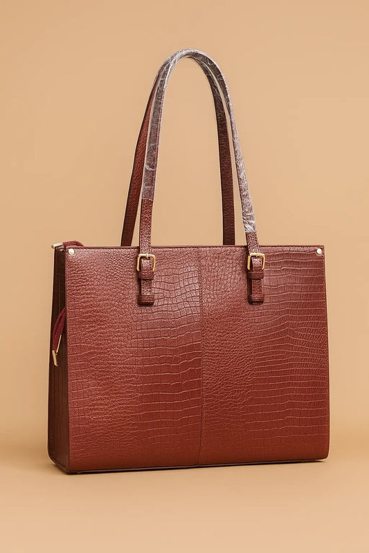 Wine Red Croc-Textured Tote Bag Custom Leathers