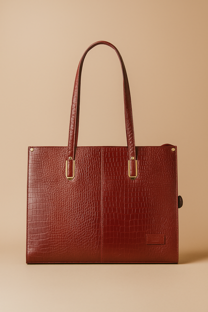 Wine Red Croc-Textured Tote Bag
