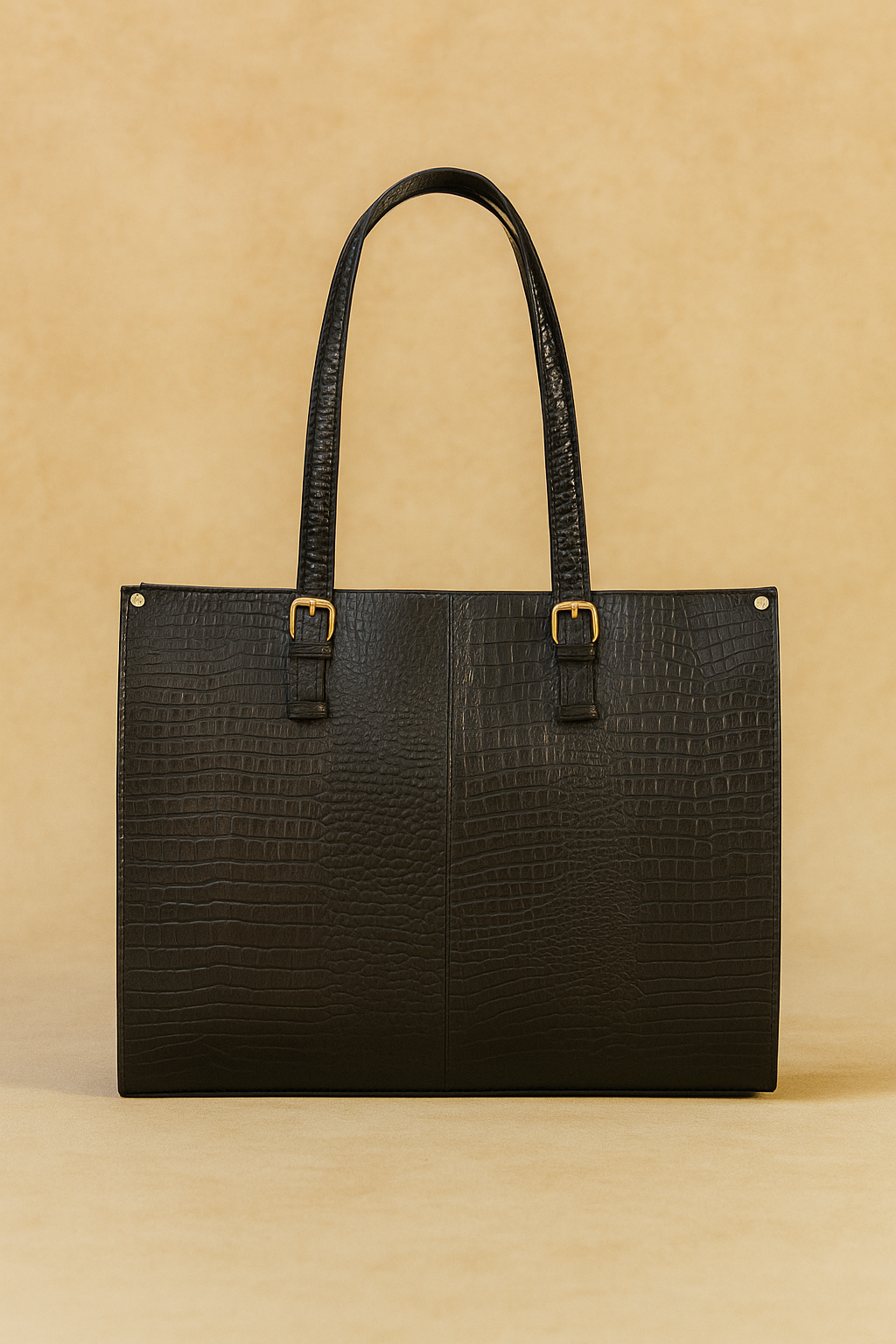 Classic Black Croc-Textured Tote Bag
