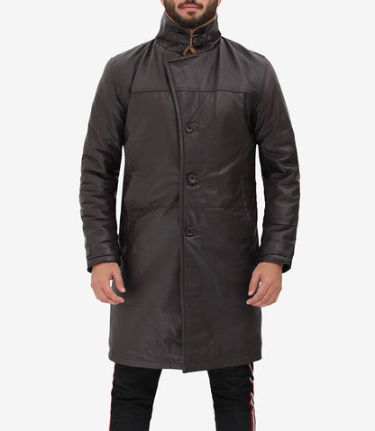 Turlock Men Dark Brown 3/4 Vintage Shearling Long Coat