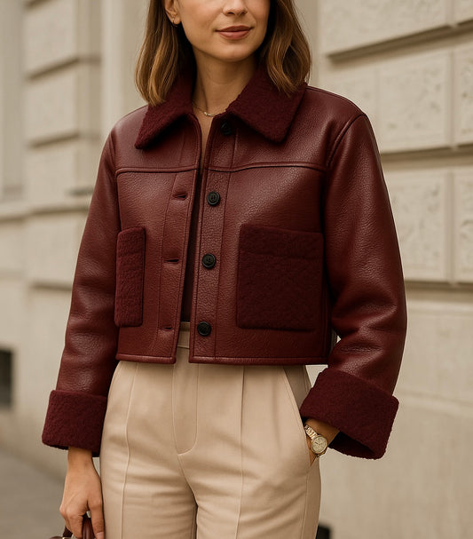 Women’s Burgundy Leather Shirt Jacket
