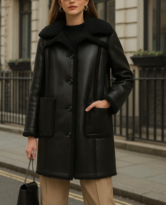 Women’s Black Shearling Leather Coat