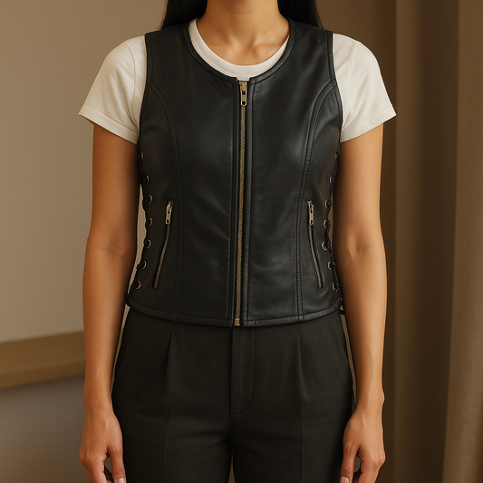 Women’s Black Leather Vest