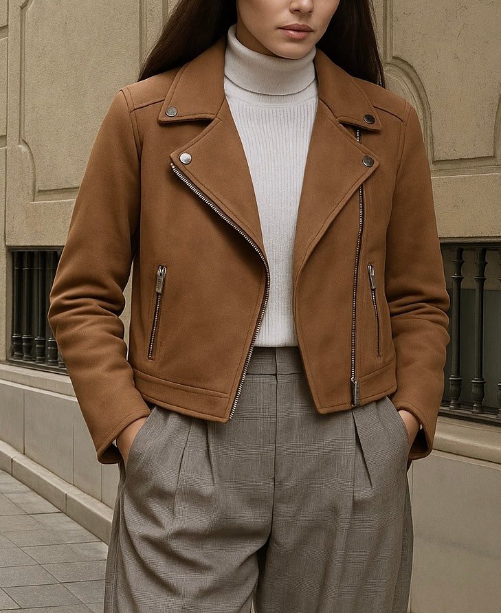 Women’s Camel Suede Moto Jacket