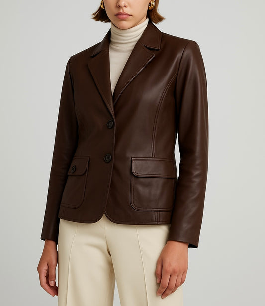 Women’s Chocolate Brown Leather Blazer