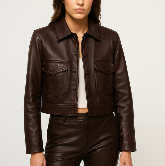 Women’s Dark Chocolate Cropped Leather Jacket