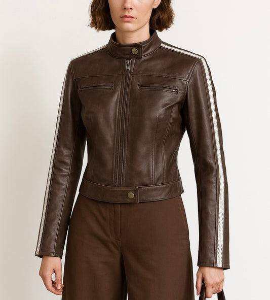 Women’s Chocolate Brown Café Racer Leather Jacket